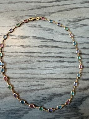 Charming Charlie Multicolor Tourmaline Style Station Necklace Gold Tone